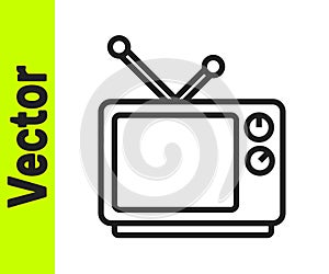 Black line Retro tv icon isolated on white background. Television sign. Vector Illustration