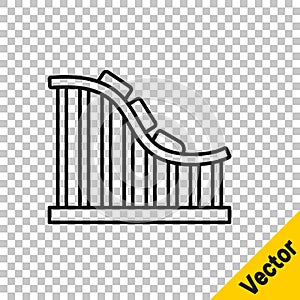 Black line Roller coaster icon isolated on transparent background. Amusement park. Childrens entertainment playground