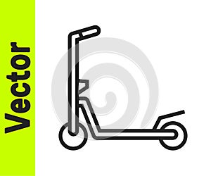 Black line Roller scooter for children icon isolated on white background. Kick scooter or balance bike. Vector