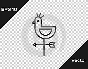 Black line Rooster weather vane icon isolated on transparent background. Weathercock sign. Windvane rooster. Vector