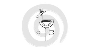 Black line Rooster weather vane icon isolated on white background. Weathercock sign. Windvane rooster. 4K Video motion