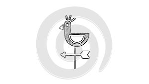 Black line Rooster weather vane icon isolated on white background. Weathercock sign. Windvane rooster. 4K Video motion