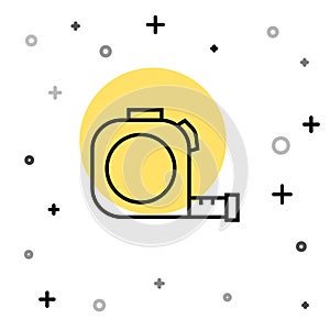 Black line Roulette construction icon isolated on white background. Tape measure symbol. Random dynamic shapes. Vector