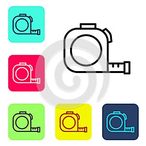 Black line Roulette construction icon isolated on white background. Tape measure symbol. Set icons in color square