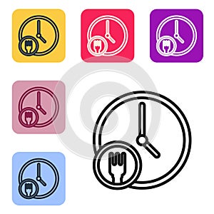 Black line Round the clock delivery icon isolated on white background. Set icons in color square buttons. Vector