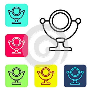Black line Round makeup mirror icon isolated on white background. Set icons in color square buttons. Vector