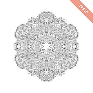 Black line round ornament. Mandala isolated on white background. Background, cover.