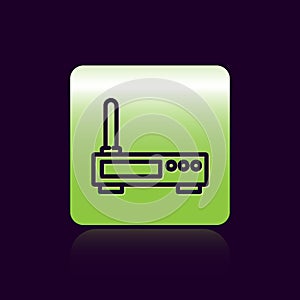 Black line Router and wi-fi signal icon isolated on black background. Wireless ethernet modem router. Computer