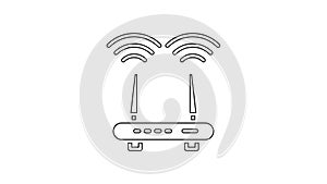 Black line Router and wi-fi signal icon isolated on white background. Wireless ethernet modem router. Computer