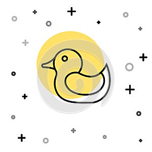 Black line Rubber duck icon isolated on white background. Random dynamic shapes. Vector