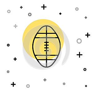 Black line Rugby ball icon isolated on white background. Random dynamic shapes. Vector Illustration