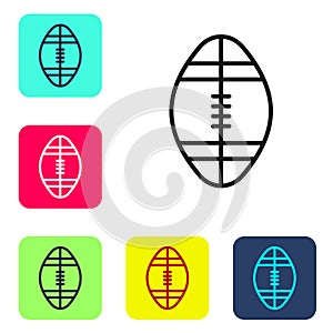 Black line Rugby ball icon isolated on white background. Set icons in color square buttons. Vector Illustration