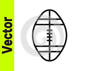 Black line Rugby ball icon isolated on white background. Vector Illustration