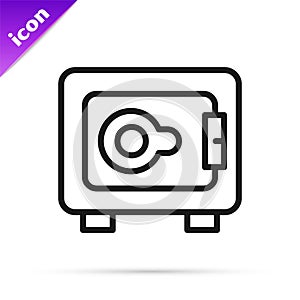 Black line Safe icon isolated on white background. The door safe a bank vault with a combination lock. Reliable Data