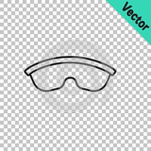 Black line Safety goggle glasses icon isolated on transparent background. Vector