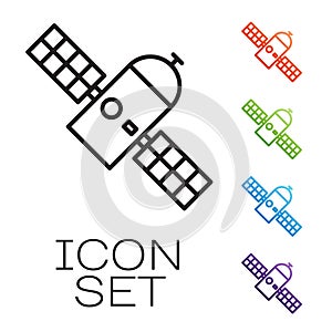 Black line Satellite icon isolated on white background. Set icons colorful. Vector