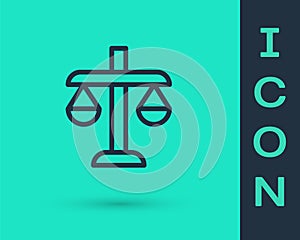 Black line Scales of justice icon isolated on green background. Court of law symbol. Balance scale sign. Vector