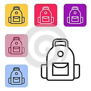 Black line School backpack icon isolated on white background. Set icons in color square buttons. Vector