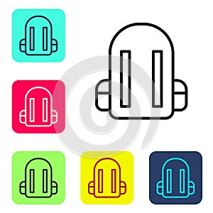 Black line School backpack icon isolated on white background. Set icons in color square buttons. Vector Illustration