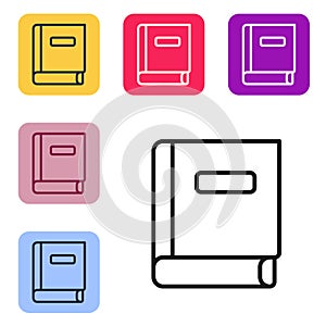 Black line Science book icon isolated on white background. Set icons in color square buttons. Vector