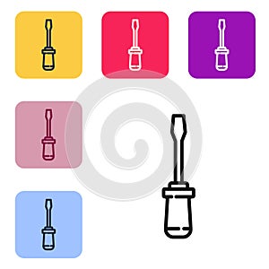 Black line Screwdriver icon isolated on white background. Service tool symbol. Set icons in color square buttons. Vector