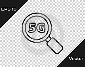 Black line Search 5G new wireless internet wifi connection icon isolated on transparent background. Global network high