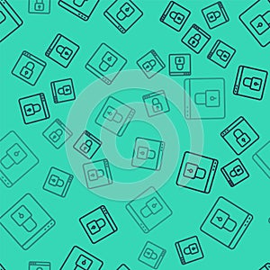 Black line Secure your site with HTTPS, SSL icon isolated seamless pattern on green background. Internet communication