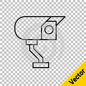 Black line Security camera icon isolated on transparent background. Vector