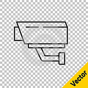 Black line Security camera icon isolated on transparent background. Vector