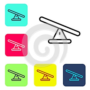 Black line Seesaw icon isolated on white background. Teeter equal board. Playground symbol. Set icons in color square