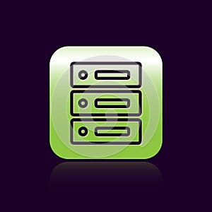 Black line Server, Data, Web Hosting icon isolated on black background. Green square button. Vector Illustration