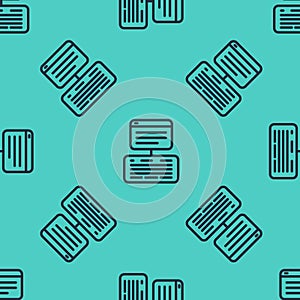 Black line Server, Data, Web Hosting icon isolated seamless pattern on green background. Vector