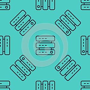 Black line Server, Data, Web Hosting icon isolated seamless pattern on green background. Vector