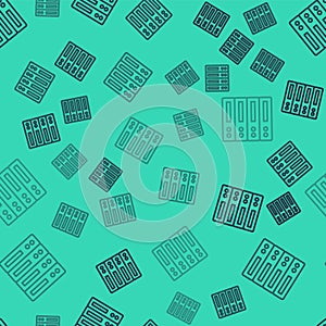 Black line Server, Data, Web Hosting icon isolated seamless pattern on green background. Vector