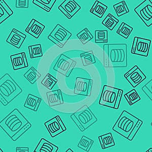 Black line Server, Data, Web Hosting icon isolated seamless pattern on green background. Vector