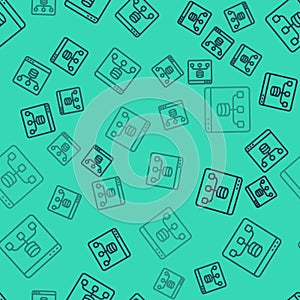 Black line Server, Data, Web Hosting icon isolated seamless pattern on green background. Vector