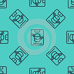 Black line Server, Data, Web Hosting icon isolated seamless pattern on green background. Vector