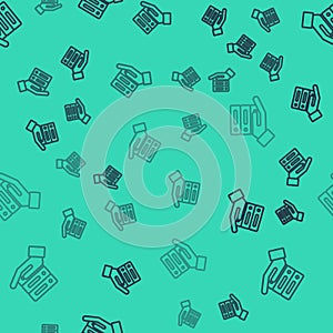 Black line Server, Data, Web Hosting icon isolated seamless pattern on green background. Vector Illustration