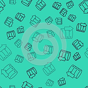 Black line Server, Data, Web Hosting icon isolated seamless pattern on green background. Vector Illustration