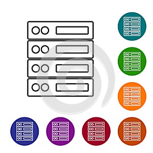 Black line Server, Data, Web Hosting icon isolated on white background. Set icons in color circle buttons. Vector