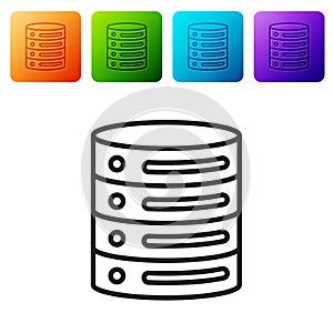 Black line Server, Data, Web Hosting icon isolated on white background. Set icons in color square buttons. Vector