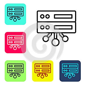 Black line Server, Data, Web Hosting icon isolated on white background. Set icons in color square buttons. Vector