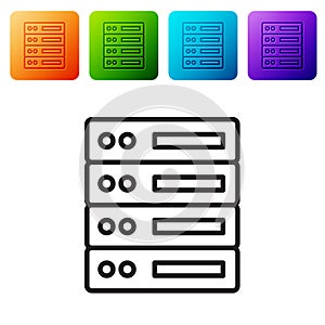 Black line Server, Data, Web Hosting icon isolated on white background. Set icons in color square buttons. Vector