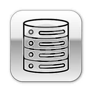 Black line Server, Data, Web Hosting icon isolated on white background. Silver square button. Vector