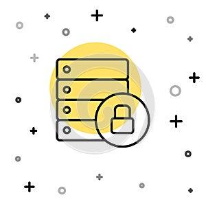 Black line Server security with closed padlock icon isolated on white background. Database and lock. Security, safety