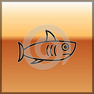 Black line Shark icon isolated on gold background. Vector.