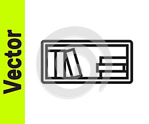 Black line Shelf with books icon isolated on white background. Shelves sign. Vector Illustration