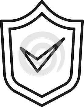 Black line Shield with check mark icon isolated on white background. Security, safety, protection, privacy concept. Tick