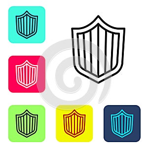 Black line Shield icon isolated on white background. Guard sign. Security, safety, protection, privacy concept. Set