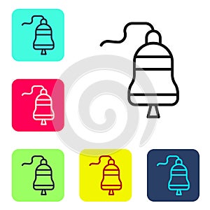 Black line Ship bell icon isolated on white background. Set icons in color square buttons. Vector